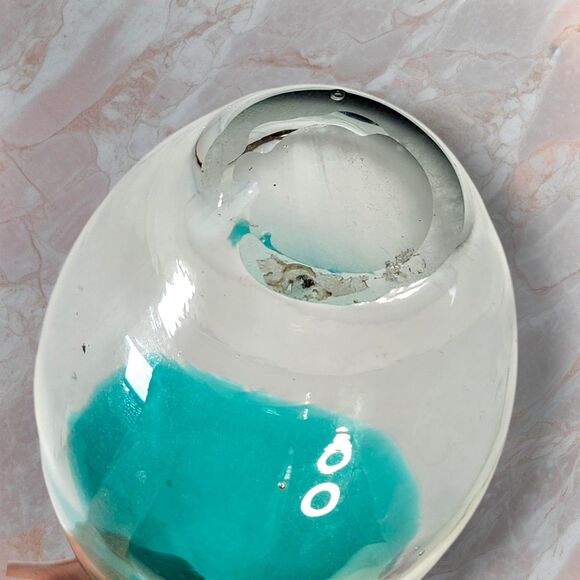 Vintage Murano Style Art Glass Vase Teal Over Clear 16" Long Neck Sommerso Blue - Picture 5 of 8